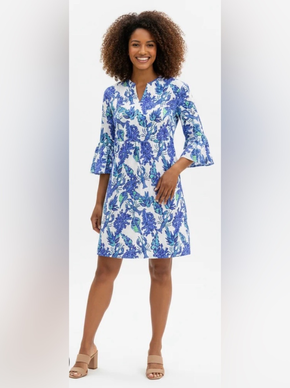 EUC Katherine Way Pink/Blue Geometric Blue  V-Neck Stretchy Dress Size M